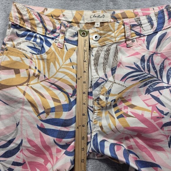Charlie B Pants Womens 10 Tropical Leaf Print Cropped Zipper Hem Stretch Summer - Picture 10 of 11